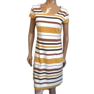 Lyse Spenard Striped Short Sleeve Sheath Dress Designer Professional Knee Length